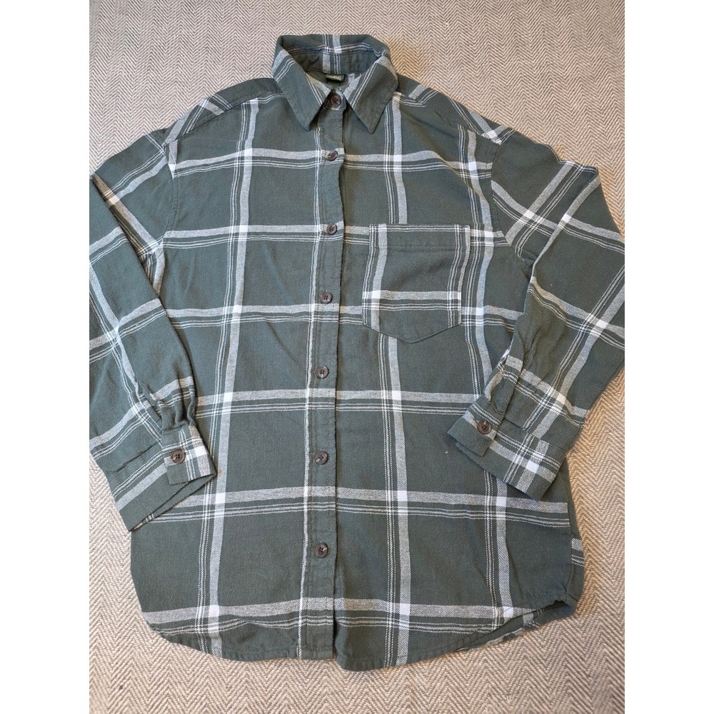 Wild Fable Flannel Shirt Women's 2XS Sage Green Plaid Pockets Collared Button Up